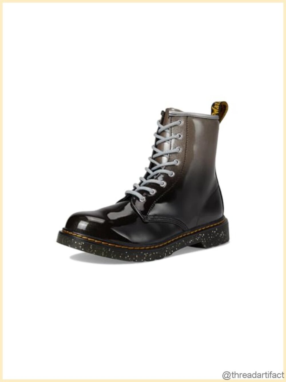 Patent Leather 8 Eye Ankle Boots Yellow Stitching Air Cushioned Sole Work